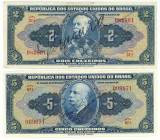 Brazil 2 - 5 Cruzeiros 1943 - 1944 (ND)

P# 133a, 134a, XF+-AUNC