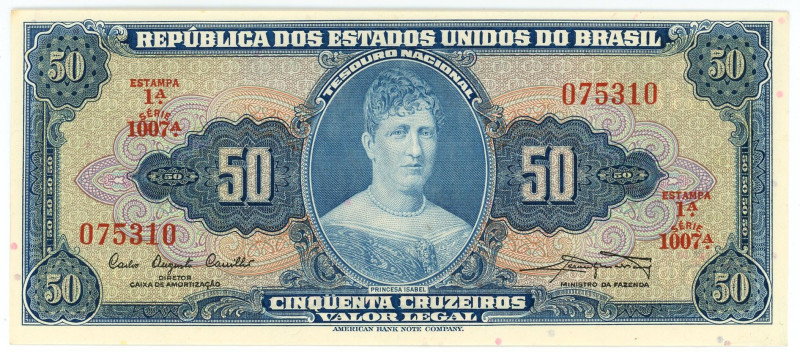 Brazil 50 Cruzeiros 1961 (ND)

P# 169a, N# 203950; # 1A 075310 1007A; UNC