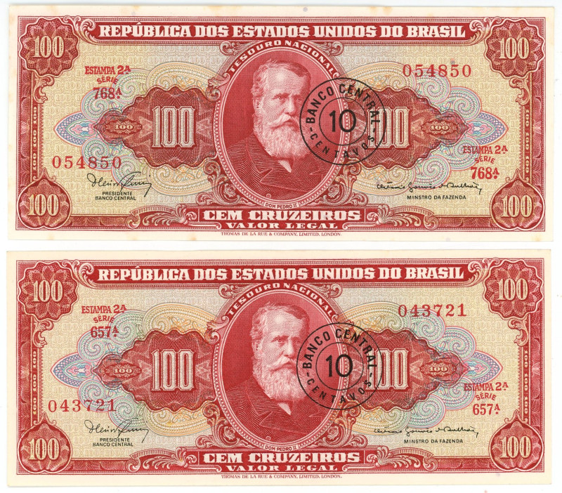 Brazil 2 x 10 Cent on 100 Cruzeiros 1966 (ND)

P# 185a, N# 206157; AUNC-UNC