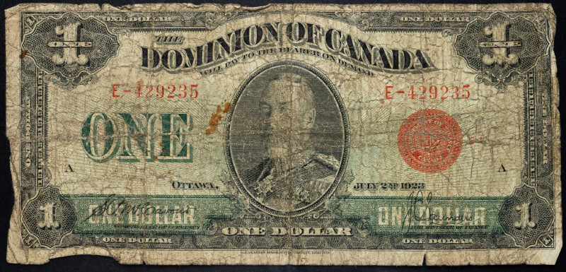 Canada 1 Dollar 1923

P# 33, N# 208057; # A E-429235; G