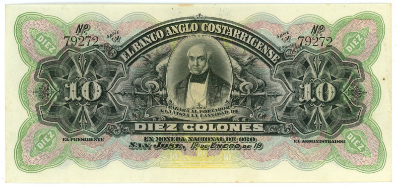 Costa Rica Banco Anglo Costarricense 10 Colones 1903 - 1917 (ND)

P# S123a, N#...