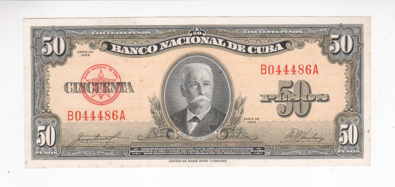 Cuba 50 Pesos 1958

P# 81b, N# 205094; # B044486A; UNC