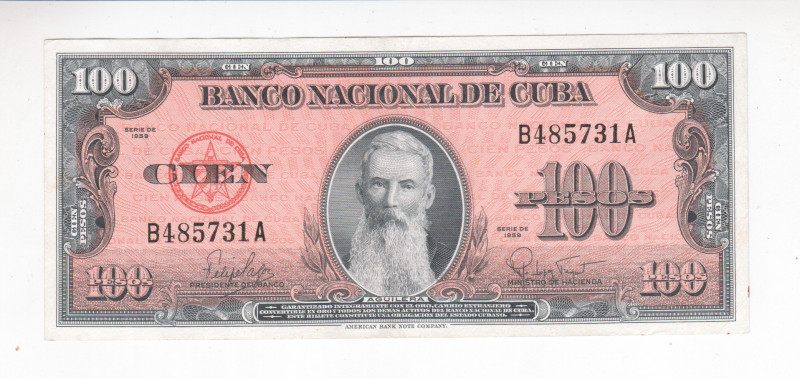 Cuba 100 Pesos 1959

P# 93a, N# 219536; # B485731A; UNC-