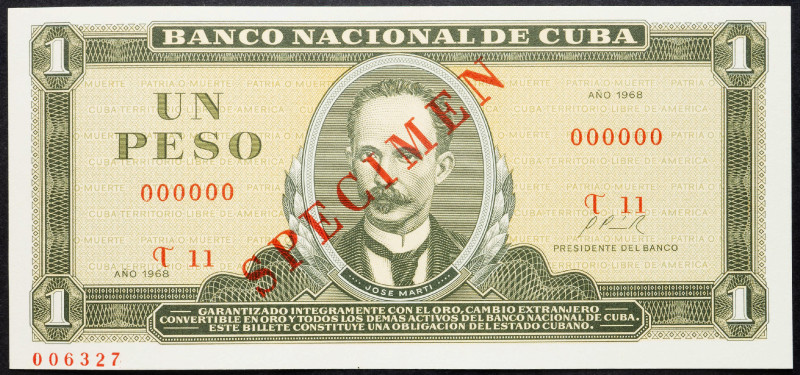 Cuba 1 Peso 1968 Specimen

P# 102s1, N# 205099; # T11 000000; UNC