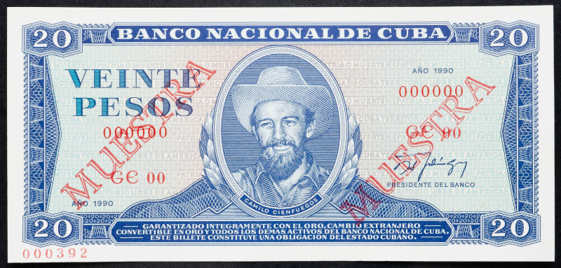 Cuba 20 Pesos 1990 Specimen

P# 105s, N# 205127; # GE00 000000; Printed Muestr...