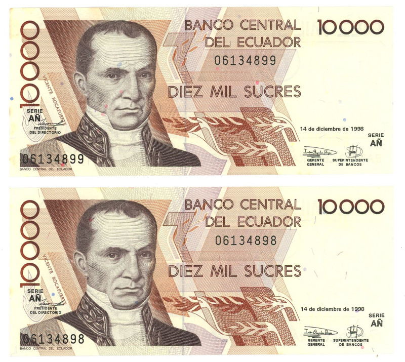 Ecuador 2 x 10000 Sucres 1998 With Consecutive Numbers

P# 127e, N# 208834; # ...