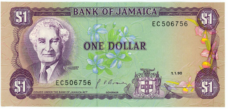 Jamaica 1 Dollar 1990

P# 68Ad, N# 206486; # EC 506756; UNC