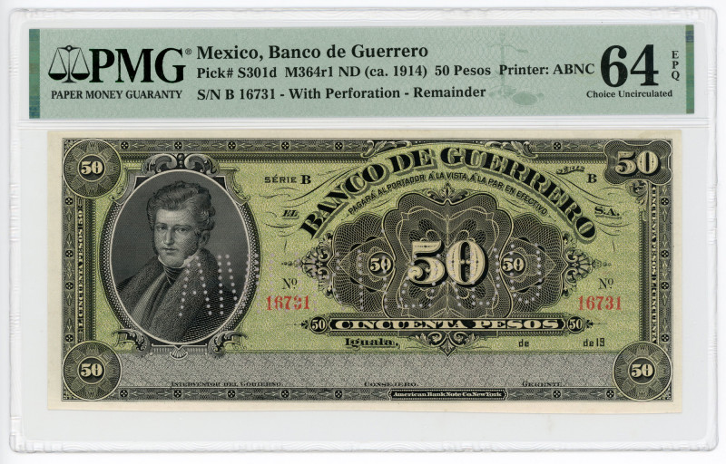 Mexico Banco de Guerrero 50 Pesos 1914 (ND) PMG 64 EPQ Choice Uncirculated

P#...