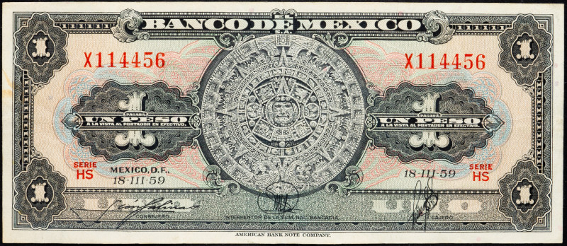 Mexico 1 Peso 1959

P# 59, N# 204355; # X114456; VF-