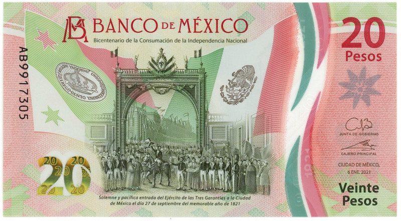 Mexico 20 Pesos 2021

P# 132, N# 306846; # AB 9917305; UNC