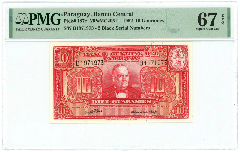 Paraguay 10 Guaranies 1952 PMG 67 EPQ Superb Gem Unc

P# 187c, N# 275896; # B1...