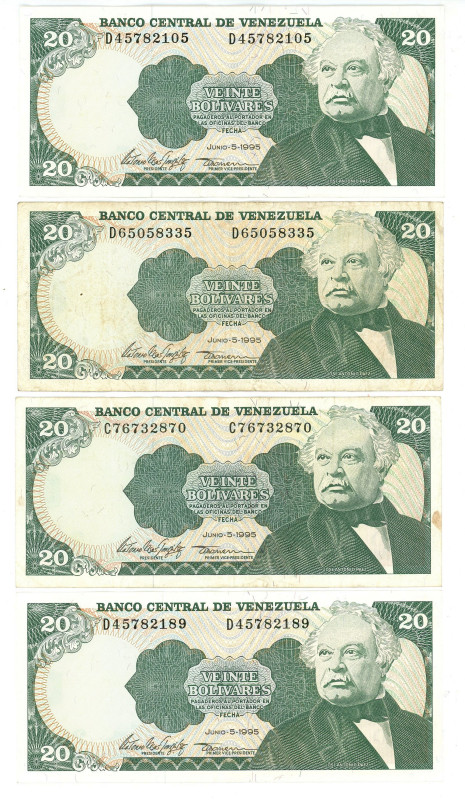 Venezuela 4 x 20 Bolivares 1995

P# 63e, N# 205313; VF - XF