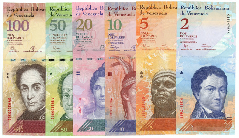 Venezuela Set of 2012 - 2014

P# 88 - 93, Lot of 6 Banknotes; UNC