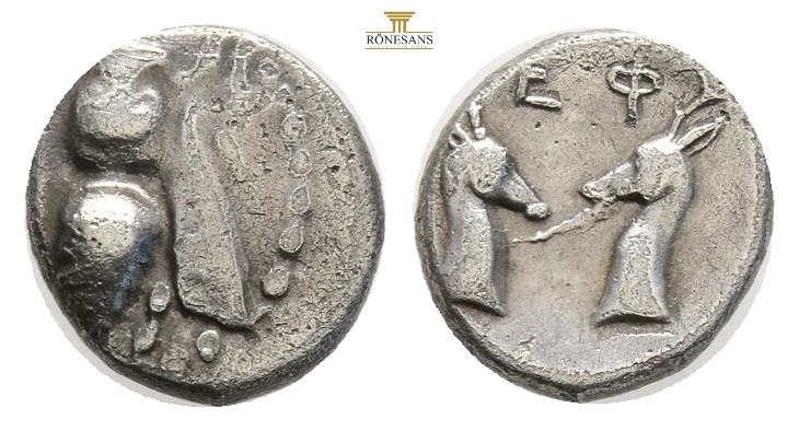 IONIA. Ephesos, circa 390-295 BC. AR Diobol (1,03 g; 9,9 mm) 
Obv. E-Φ. Bee. Rev...