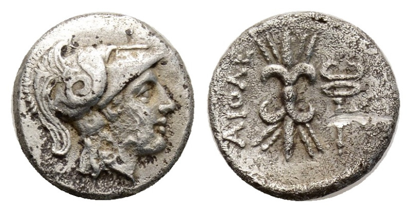 LESBOS. Methymna, circa 330-280 BC. AR Tetrobol (2,7 g; 15 mm) 
Obv. Helmeted he...