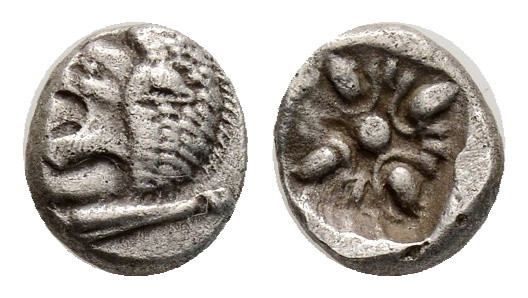 IONIA. Miletos, circa 525-475 BC. AR Diobol (1,16 g; 10 mm) 
Obv. Forepart of li...