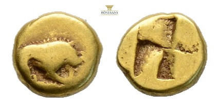 MYSIA. Kyzikos, circa 500-450 BC. Electrum 1/24 Stater (0,61 g; 6,7 mm) 
Obv. Li...