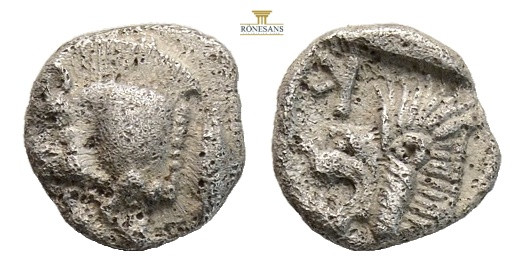 MYSIA. Kyzikos, circa 480-400 BC. AR Obol (0,77 g; 9,3 mm) 
Obv. Forepart of boa...