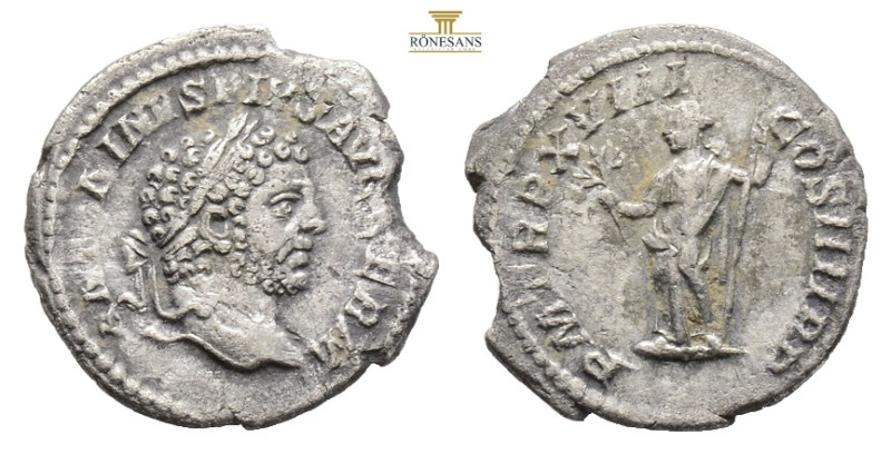 Caracalla AR Denarius. (19 mm, 1,8 g) Rome, AD 215. ANTONINVS PIVS AVG GERM, lau...