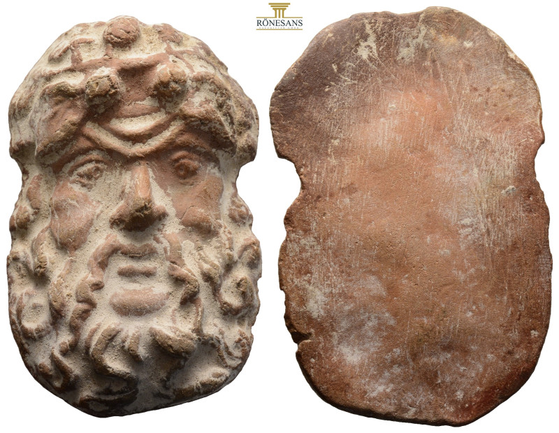 ANCIENT TERRACOTTA HEAD. Greek / Roman terracotta head of Silenus(?). Circa 1st-...