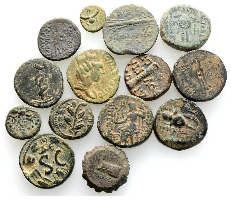 Ancient Bronze Coins, 14 Pieces, Sold As Seen, No Returns.