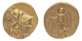 Greek Coins
Macedonia
Alexander III 'the Great' (336-323 BC) and posthumous issues - Gold Stater 323-317 BC - Mint: Tarsus - Obverse: Head of Athena...