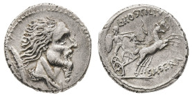 Roman Imperatorial Coins
L. Hostilius Saserna - Denarius 48 BC - Mint: Rome - Obverse: Draped male bust (Vercingetorix?) with wild hair and long plai...
