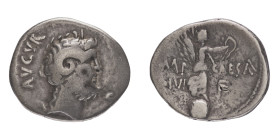 Roman Imperatorial Coins
Octavianus with M. Pinarius Scarpus - Denarius 31 BC - Mint: Cyrene - Obverse: Head of Jupiter Ammon right - Reverse: Victor...