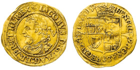 British Coins
James I (1603-1625) - Gold Quarter Laurel, third coinage, mintmark Trefoil (1624) - Mint: Tower Mint - Obverse: Laureate, draped, and c...