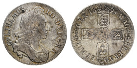 British Coins
William III (1694-1702) - Crown 1695, SEPTIMO edge - Mint: London - Obverse: Laureate bust right - Reverse: Cruciform crown shields of ...