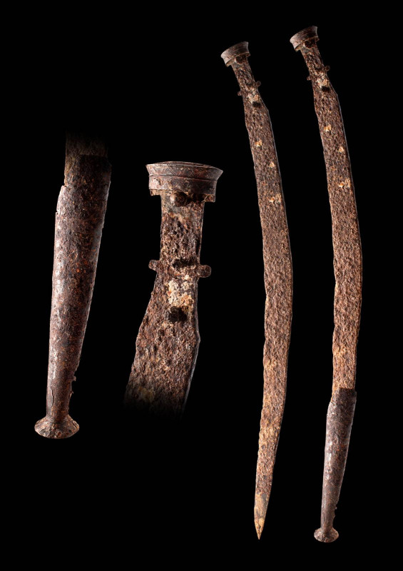 A rare well-preserved iron single-edged machaira (also makhaira or sica). The bl...