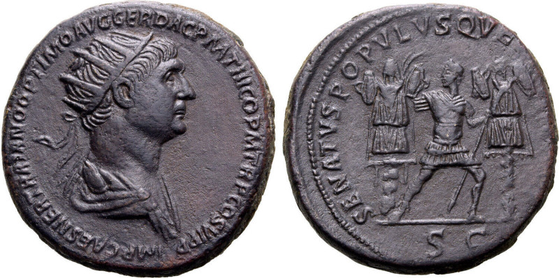 Trajan AE Dupondius. Rome, AD 116-117. IMP CAES NER TRAIANO OPTIMO AVG GER DAC P...