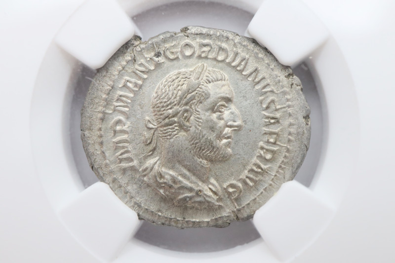 Gordian I Africanus (March-April AD 238). AR denarius (20mm, 3.56 gm ). NGC MS 5...