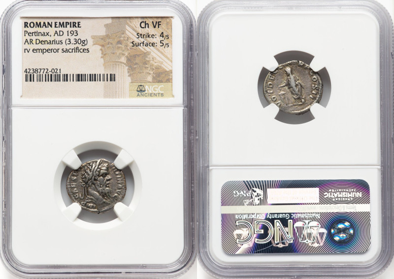 Pertinax (1 January-28 March AD 193). AR denarius (18mm, 3.30 gm, 5h). NGC Choic...