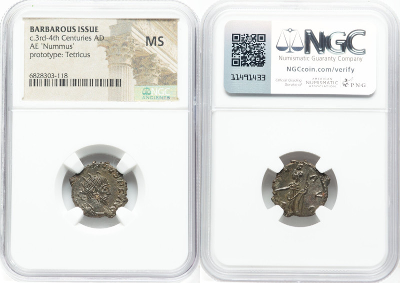 BARBAROUS ISSUE. Tetricus I, Romano-Gallic Empire (AD 271-274). AE3 or BI nummus...