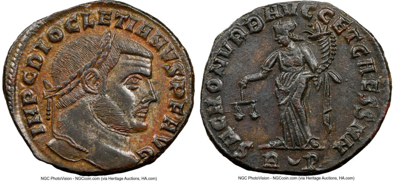 Diocletian (AD 284-305). BI follis or nummus (27mm, 7h). NGC AU. Rome, 1st offic...