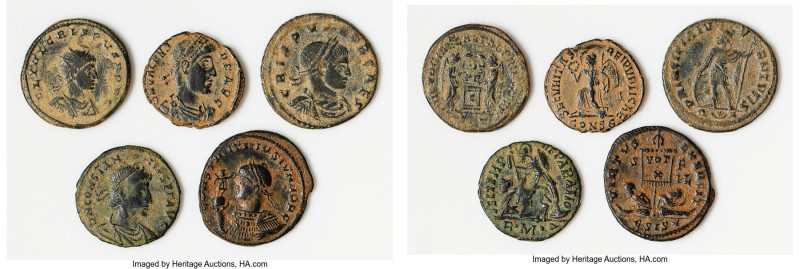 ANCIENT LOTS. Roman Imperial. Lot of five (5) AE3 or BI nummi. VG-Choice Fine. I...