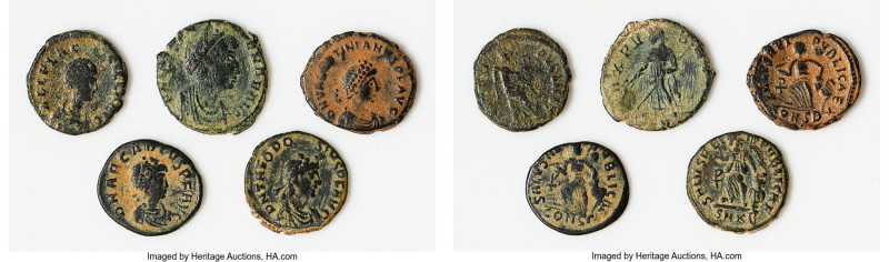 ANCIENT LOTS. Roman Imperial. Lot of five (5) AE3 or BI nummi. VG-Fine, scratche...