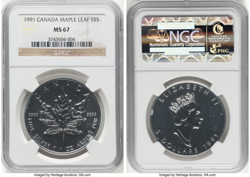 Elizabeth II 4-Piece Lot of Certified silver "Maple Leaf" 5 Dollars (1 oz) NGC, ...