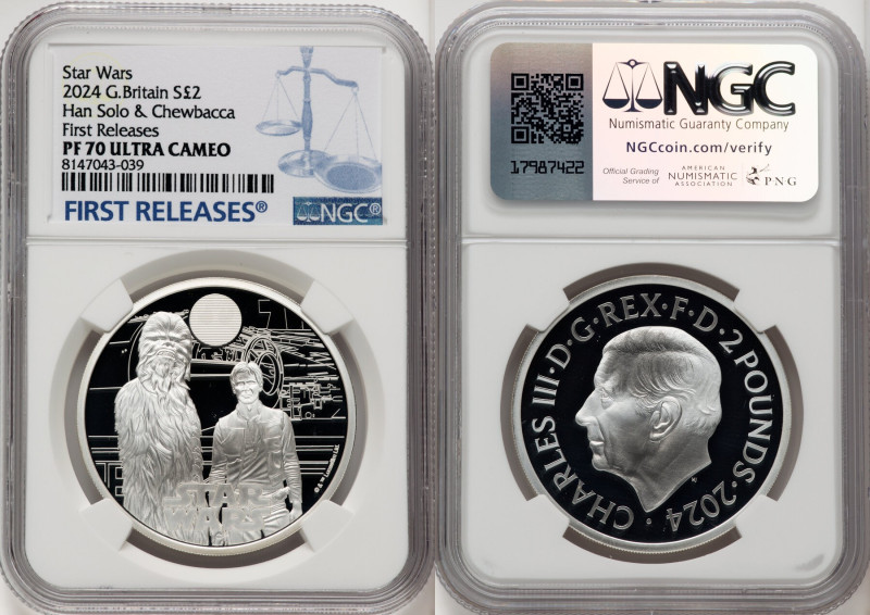 Charles III silver Proof "Han Solo & Chewbacca" 2 Pounds (1 oz) 2024 PR70 Ultra ...