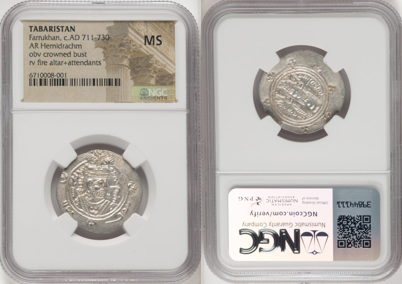 Dabwayhid Ispahbads. Farrukhan Hemidrachm ND (c. AD 711-730) MS NGC, Tabaristan ...