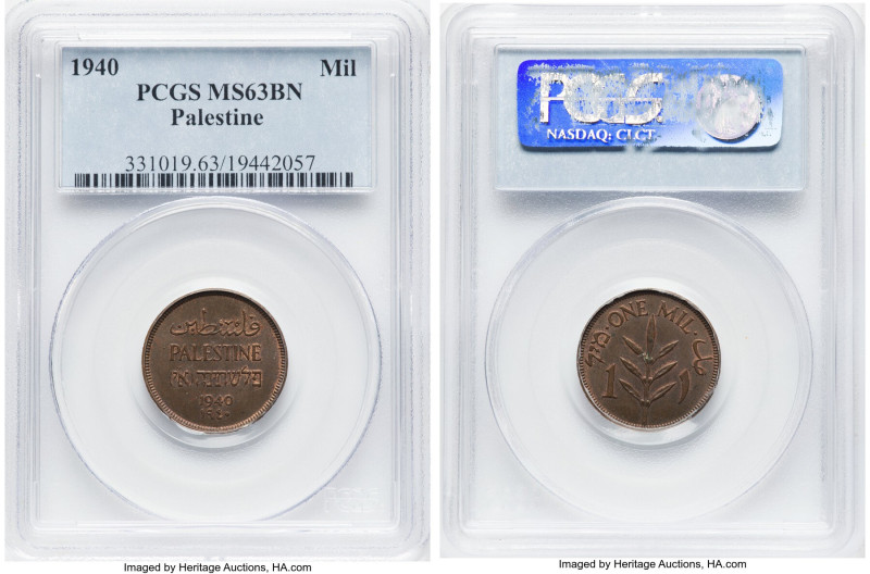 British Mandate Mil 1940 MS63 Brown PCGS, London mint, KM1. HID09801242017 © 202...