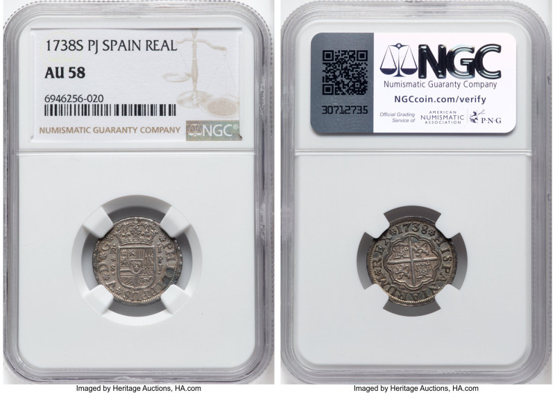 Philip V Real 1738 S-PJ AU58 NGC, Seville mint, KM354, Cal-1738. HID09801242017 ...