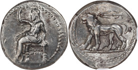 SYRIA. Seleukid Kingdom. Seleukos I Nikator, 312-281 B.C. AR Stater, Babylon Mint, ca. 311-305 B.C. NGC VF.

HGC-9, 67A. Obverse: Ba'al seated left ...