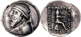 PARTHIA. Mithradates II, 121-91 B.C. AR Tetradrachm (15.15 gms), Seleukeia on the Tigris Mint, ca. 120/19-109 B.C. NGC Ch F, Strike: 5/5 Surface: 3/5....