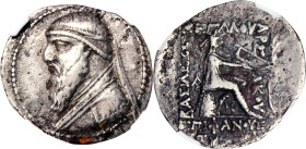 PARTHIA. Mithradates II, 121-91 B.C. AR Tetradrachm (13.97 gms), Seleukeia on the Tigris Mint. NGC VF, Strike: 5/5 Surface: 2/5.

Sellwood-24.5; Sun...