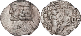 PARTHIA. Vardanes II. ca. A.D. 55-58. BI Tetradrachm, Seleukeia on the Tigris Mint, Dated SE 369 (A.D. 57/8). NGC Ch VF. Light Graffito.

cf. Sellwo...