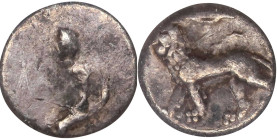 PERSIA, Alexandrine Empire. Uncertain satrap of Babylon. AR Obol, ca. 328-311 B.C. NGC Ch F.

cf. BMC-4 (Tetradrachm). Obverse: Ba'al seated left on...