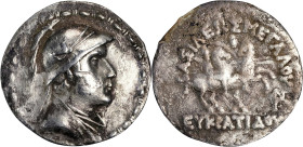 BAKTRIA. Kingdom of Baktria. Eucratides I, ca. 170-145 B.C. AR Tetradrachm (16.15 gms), Uncertain Mint in Paropamisadai or Gandhara. NGC VF, Strike: 5...