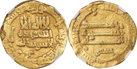 ISLAMIC KINGDOMS. Abbasid Caliphate. Dinar, AH 176 (792/93). Cairo (Misr) Mint. Al-Rashid. NGC VF Details--Obverse Damage.

A-218.11. Citing Jafar. ...